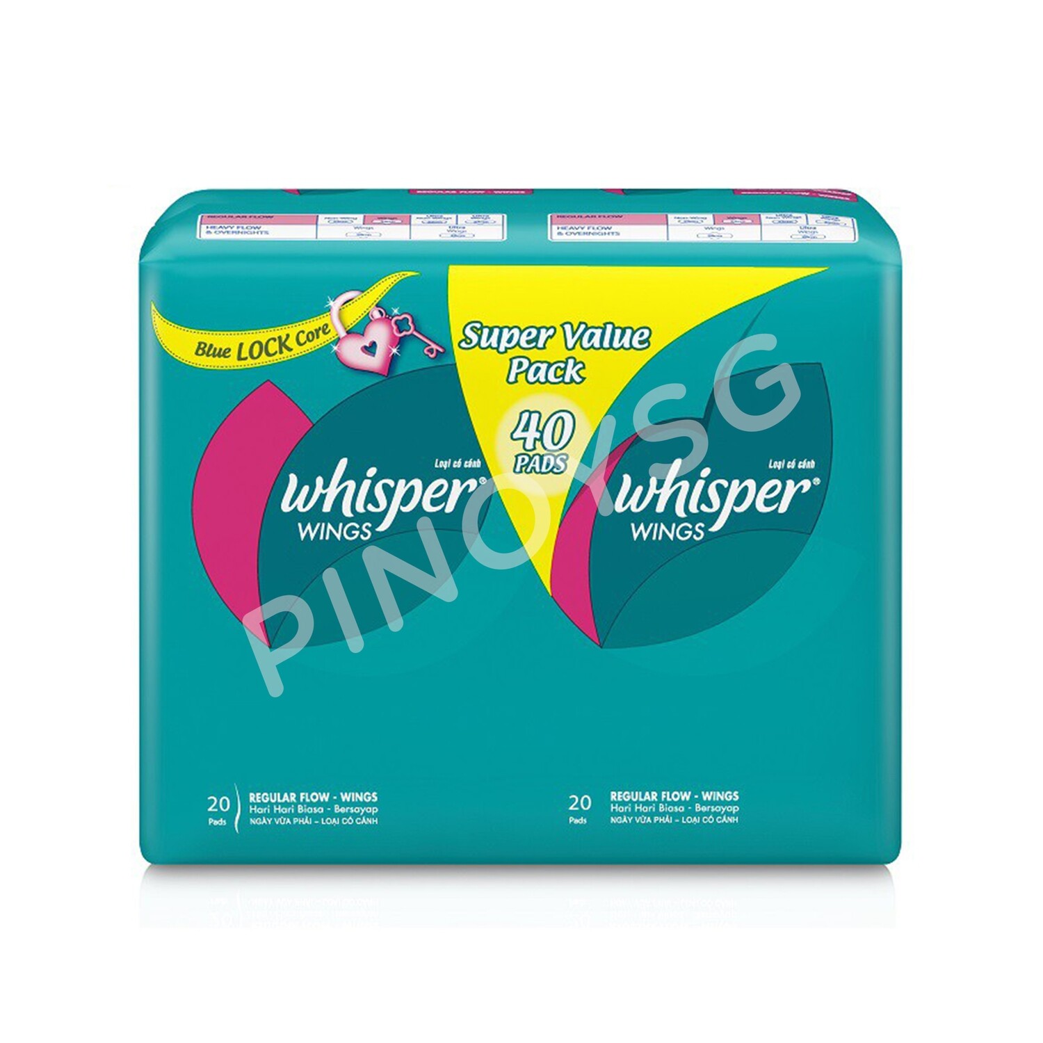 Whisper Regular Flow Wings Super Value Pack, 40 pads
