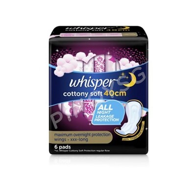 Whisper Cottony Soft 40cm All Night Protection with Wings 6's