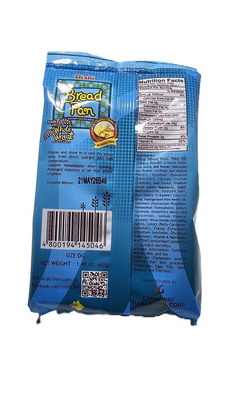 Oishi Bread Pan Whole Wheat Cheddar 42g