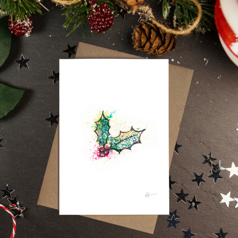 &#39;Holly&#39; Greetings Card