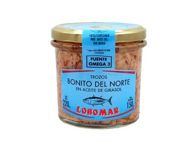 Trozos de Bonito del Norte Lobomar en aceite de girasol - 220g/ud. Trozos de Bonito del Norte Lobomar en aceite de girasol - 220g/ud.