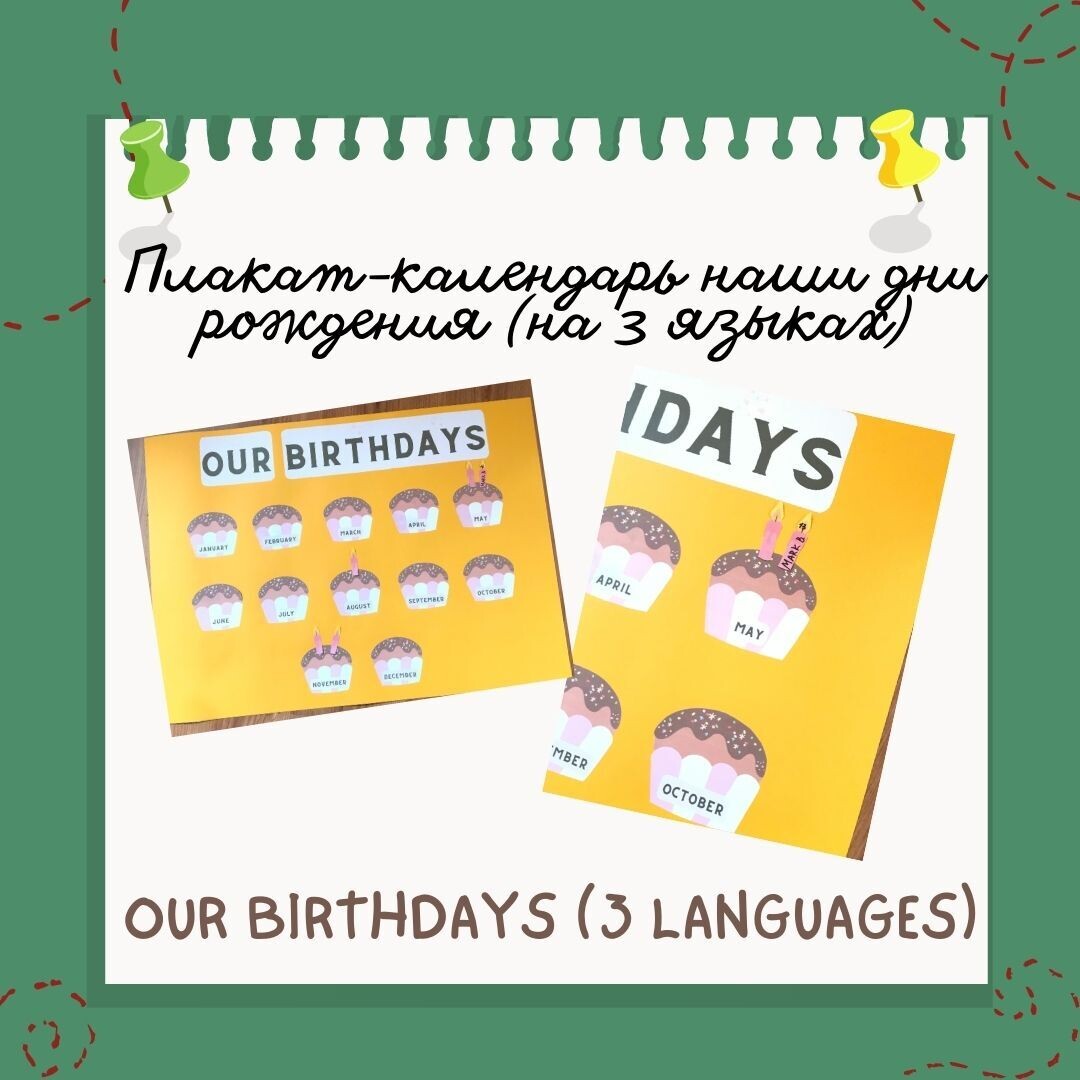 Постер-календарь "Дни рождения" на английском, французском и русском языках
