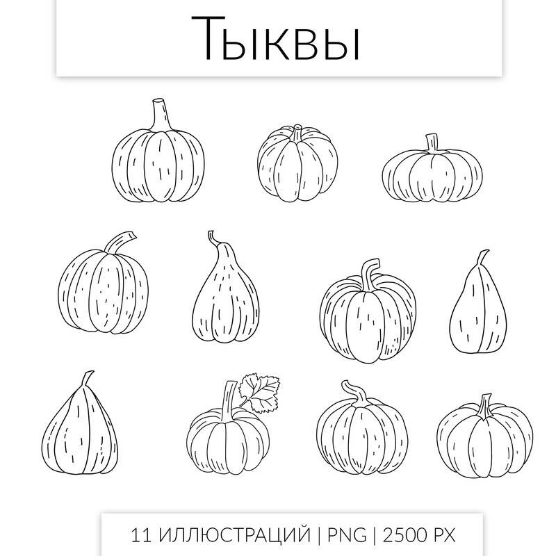 Комплект клипарта &quot;Тыквы&quot;. Черно-белый