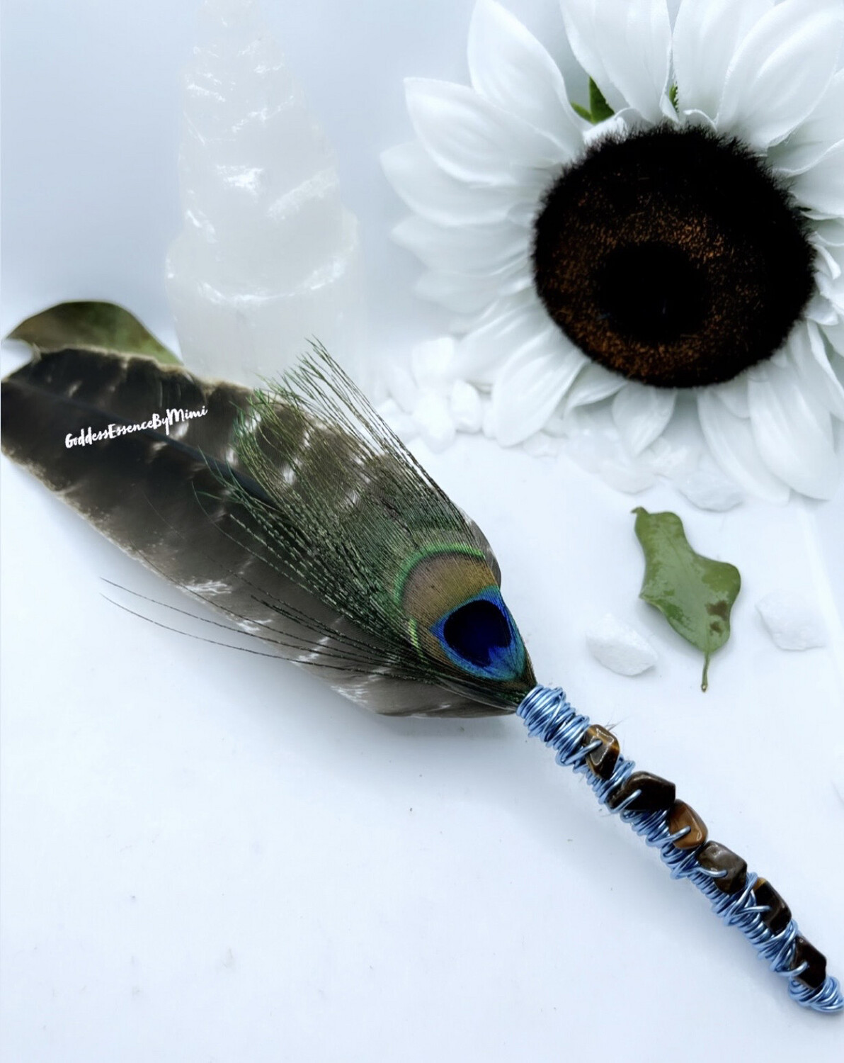 Tiger Eye Crystals smudging Feather