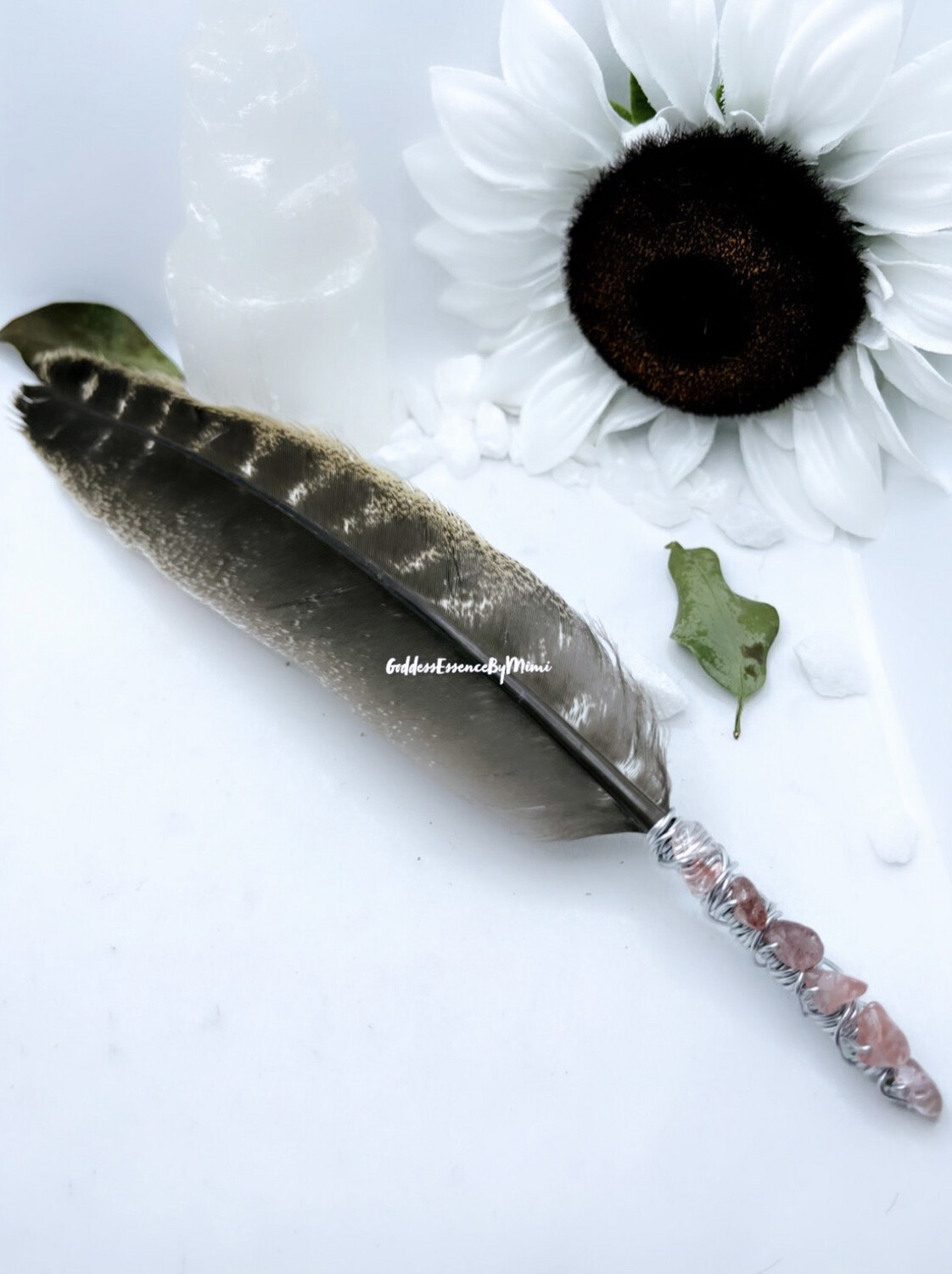 Strawberry Quartz Crystals Smudging Feather