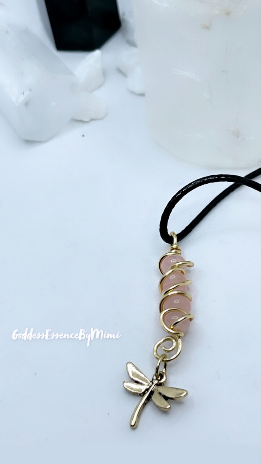 Rose Quartz Dragonfly Necklace 