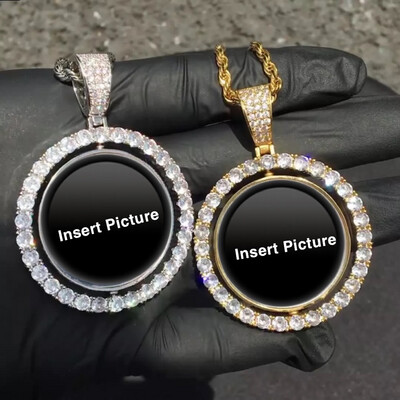 High Quality Double Sided Photo Necklace/ Non Tarnish  hypoallergenic W/ Cz diamonds