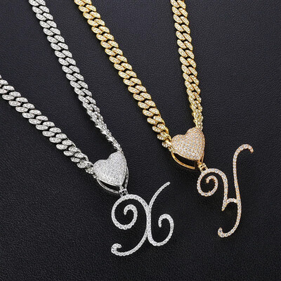 Heart Bling Single Letter Necklace