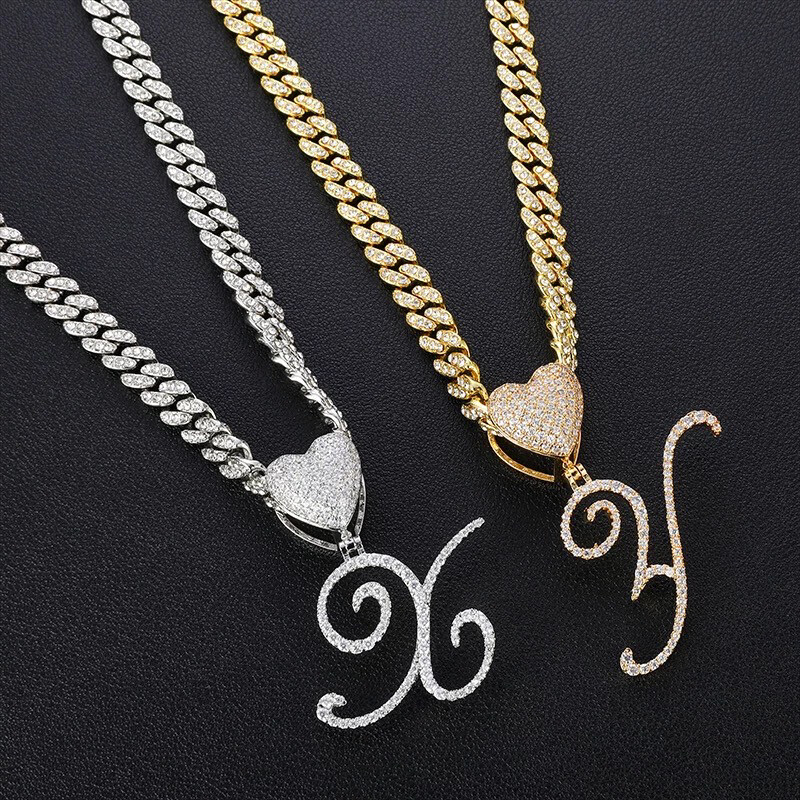 Heart Bling Single Letter Necklace