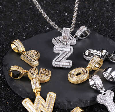 Baguette Bling Single Letter Necklace (Customize)