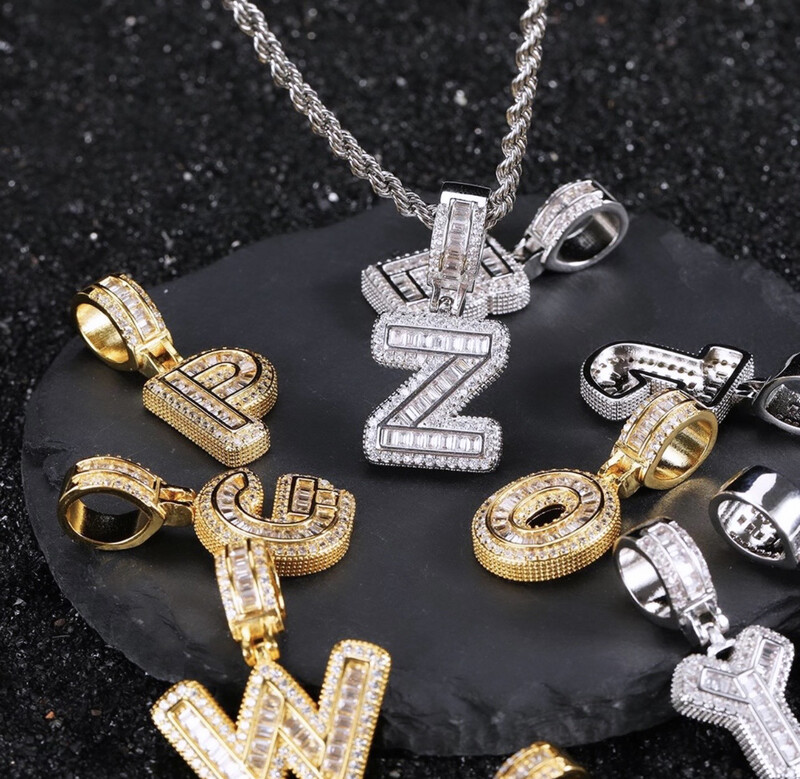 Baguette Bling Single Letter Necklace (Customize)