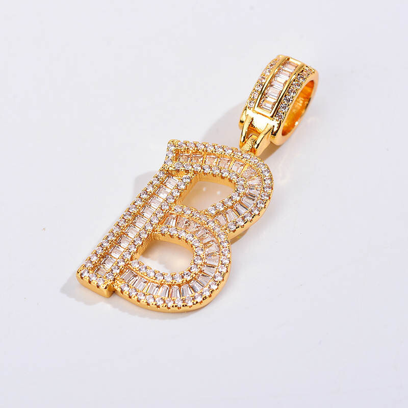Baguette Bling Style 2 Single Letter Necklace (Customize)