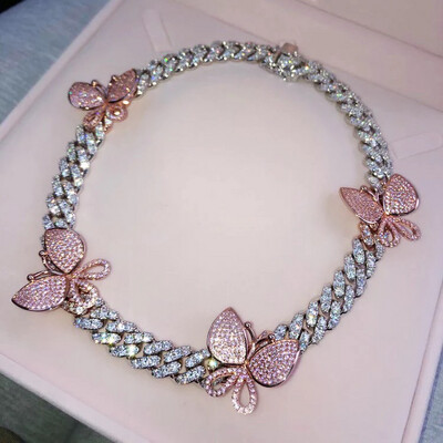  Bling Butterfly Cuban Link Necklace/choker