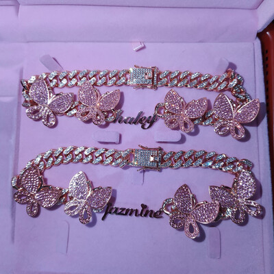 Bling Butterfly Cuban Link Name Necklace/choker Bling Butterfly Cuban Link Name Necklace/choker