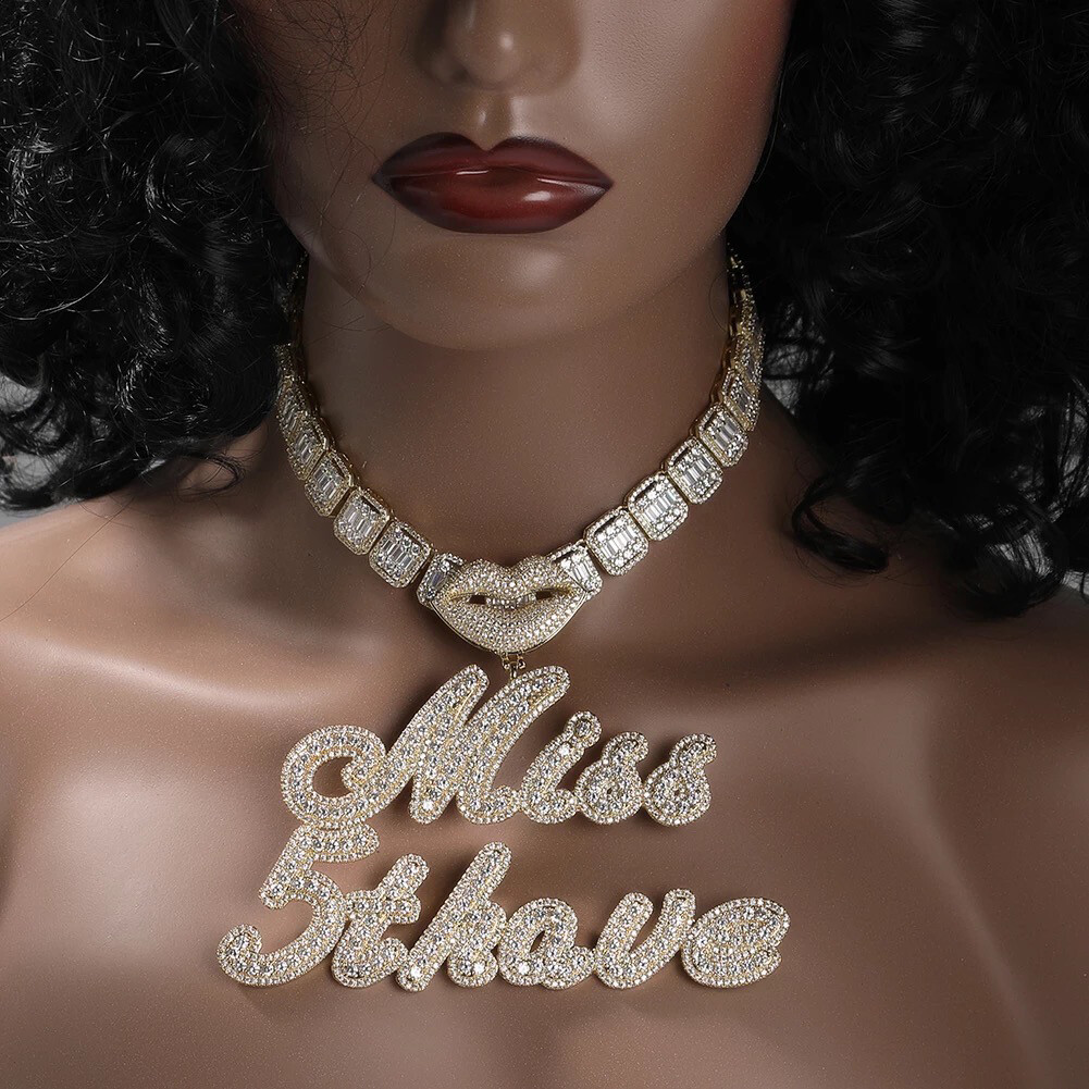 5A+ CZ Lips Bling Name Necklace