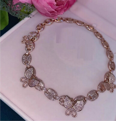  Iced Out Butterfly Coffee Bean Link Necklace/choker