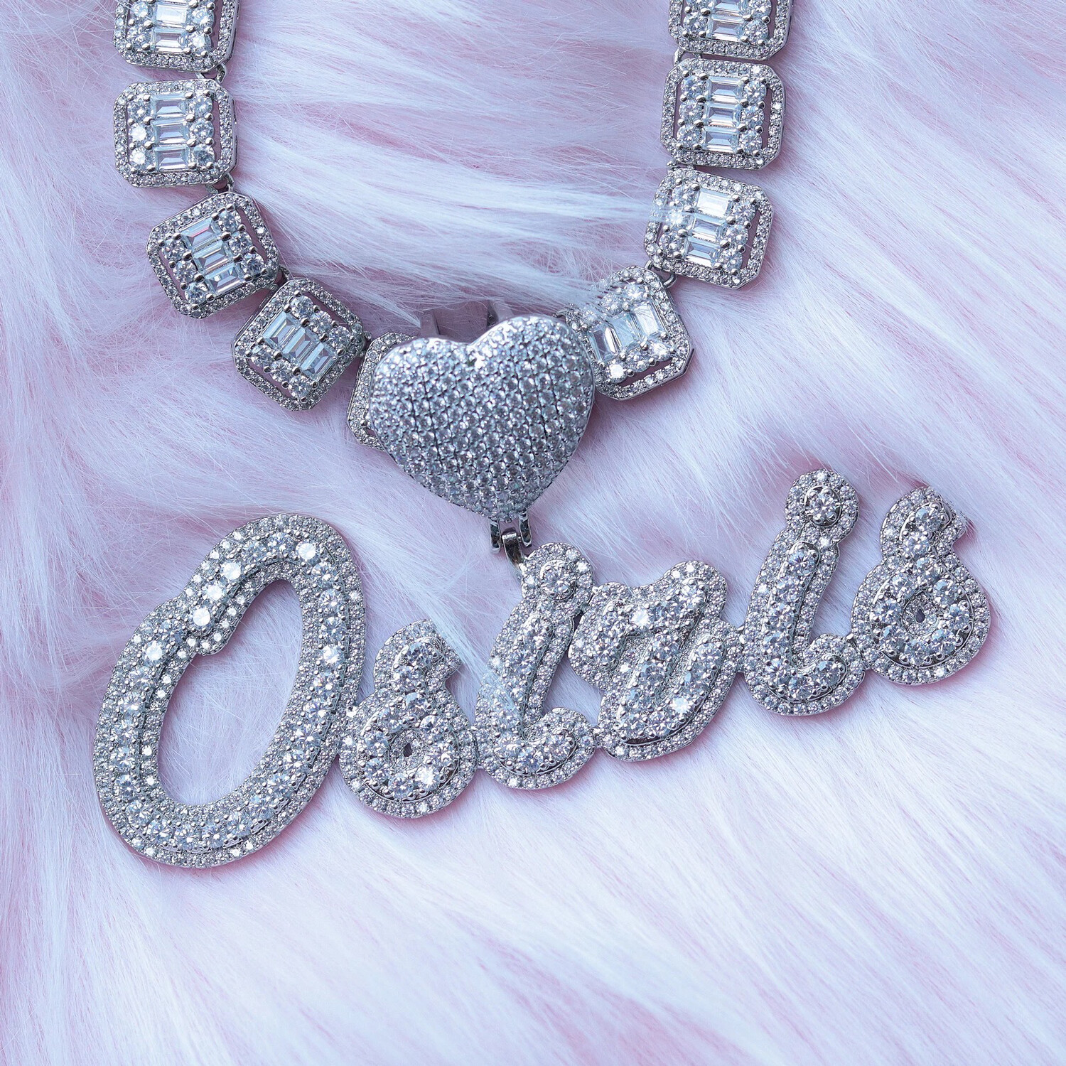 5A+ Script Icy Heart Name Necklace 
