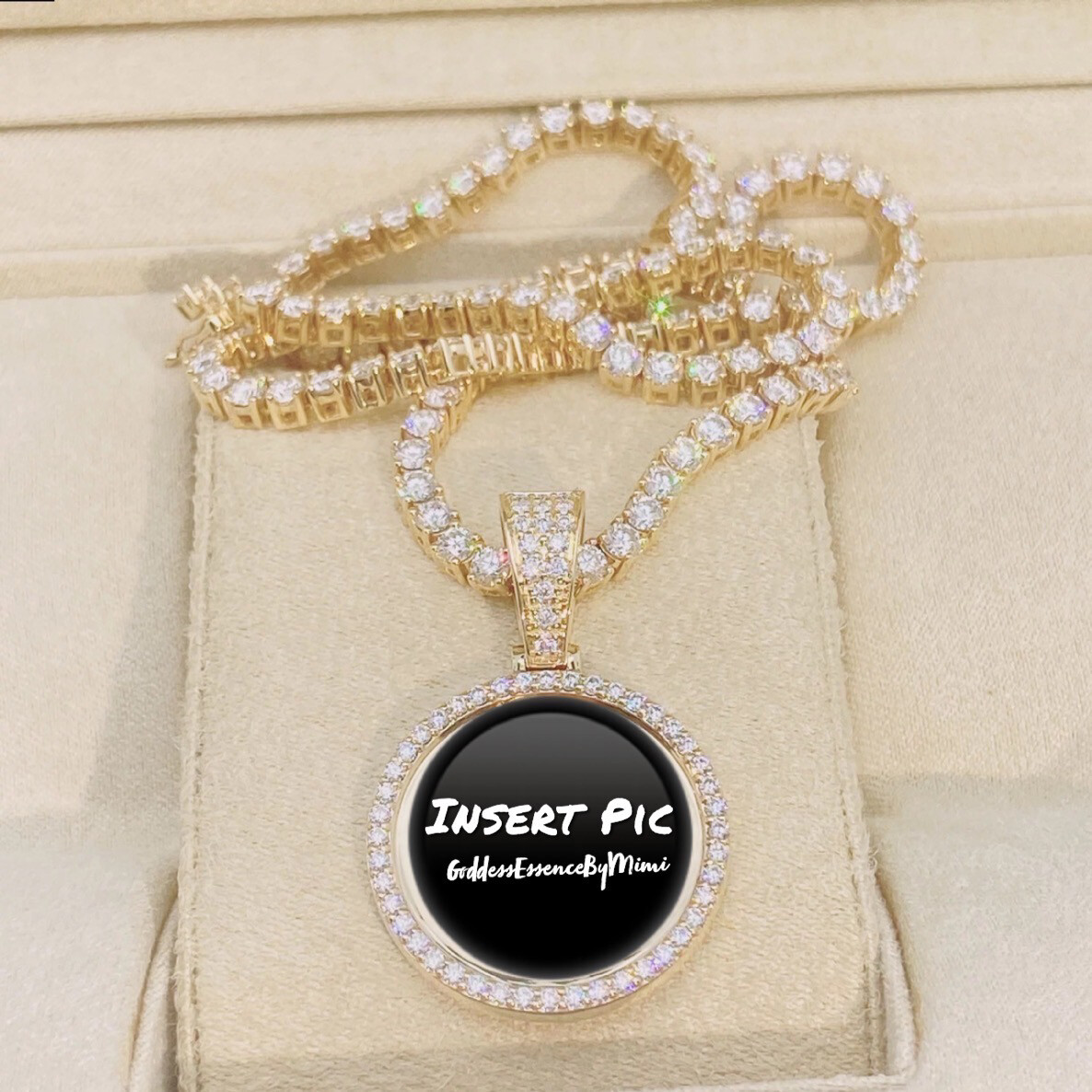 VVS 38mm Diamond Luxury High Quality ICED OUT Solid Gold Photo Necklace (Customize)