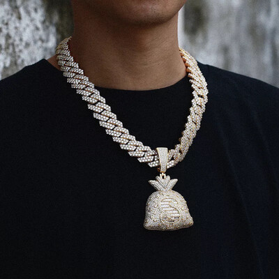 Redd’s 14k Baguette Diamond CZ Money Bag Necklace