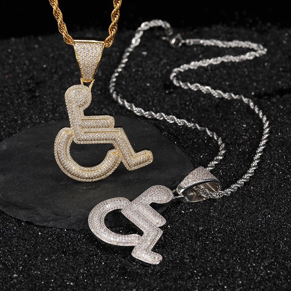 Redd’s 18k Micro Inlay AAAA CZ Bling Wheelchair  Necklace