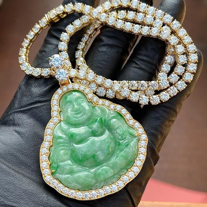 14K Gold Real Green Jade Happy Buddha Pendant Necklace, Jade Jewelry for  Men, Women, Love, Birthday Anniversary Gift, Buddha Guanyin - Etsy