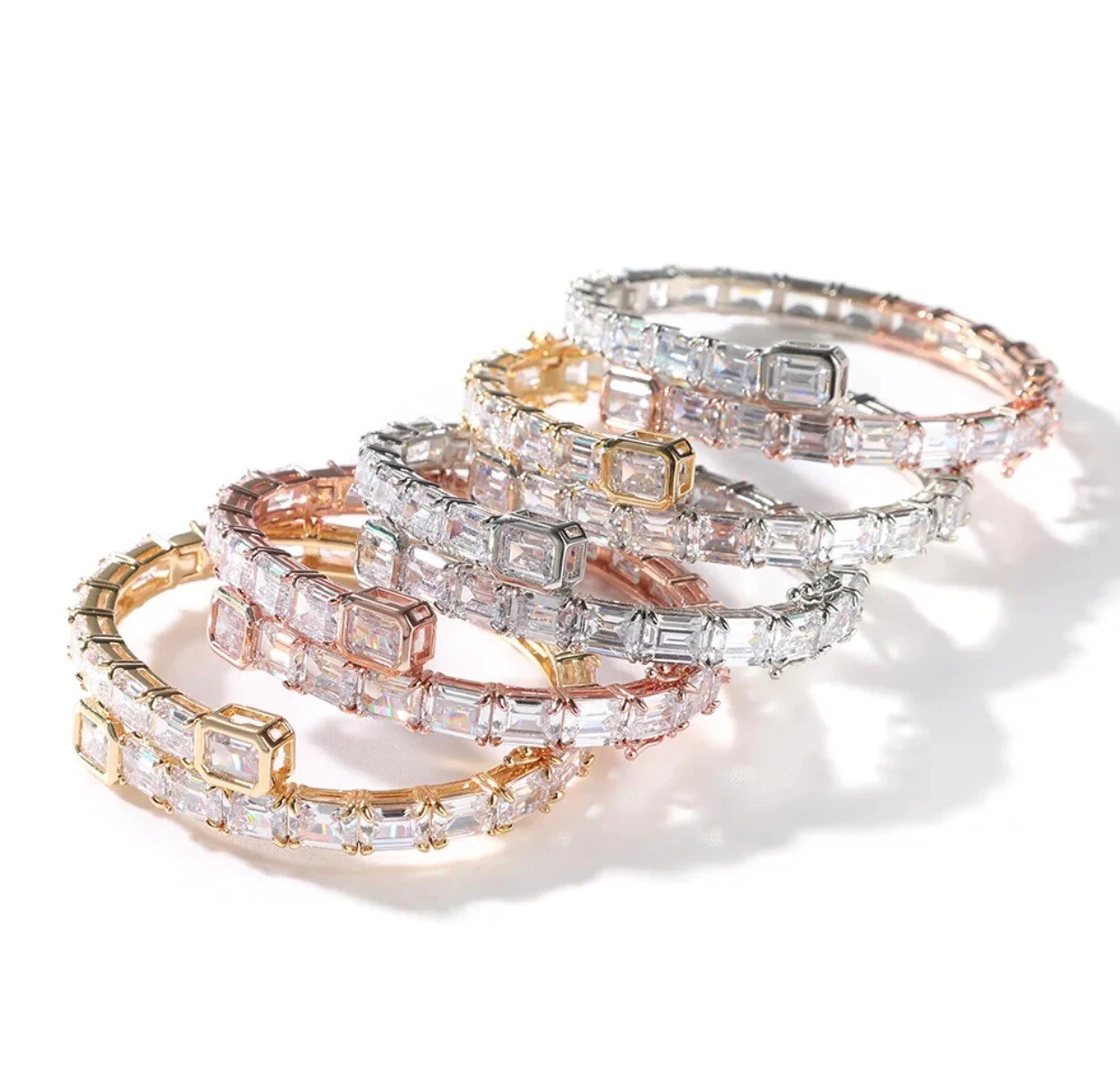  Baguette Ice Cube Bangle Bracelet 