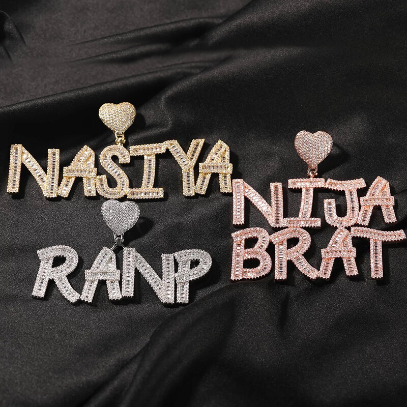 Baguette Name Heart Bail Necklace (Customize)