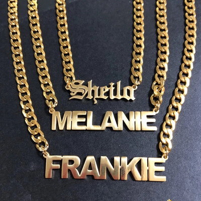 High Quality Waterproof Gold Cuban Link Name Necklace/choker