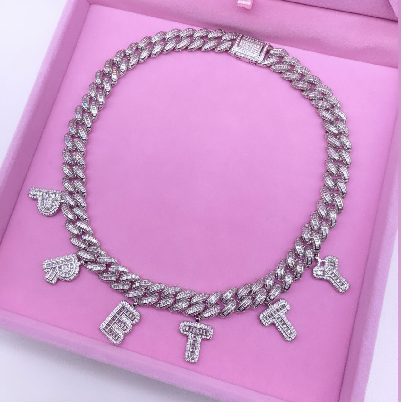 Boss Cuban Link Chain Baguette Letters Necklace