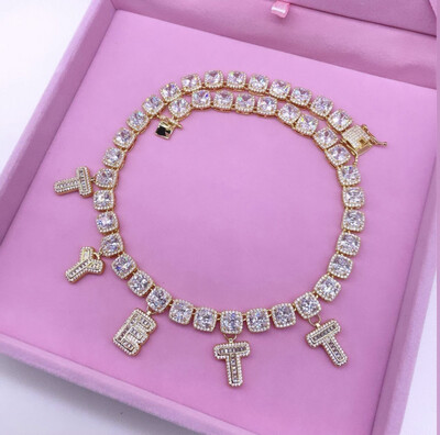 Big Ice Blocks Chain Baguette Letters Necklace