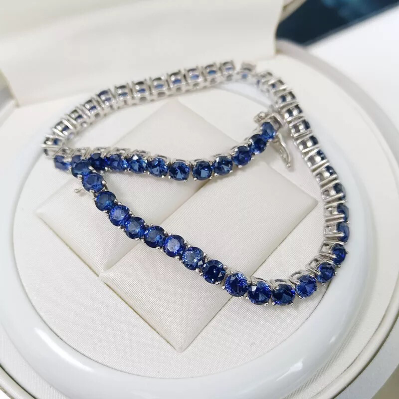 VVS Blue Sapphire 925 Solid Tennis Bracelet 