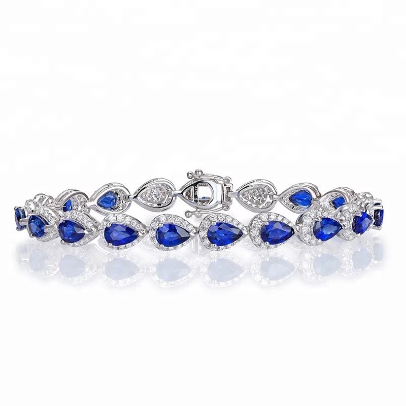 5A Blue Sapphire Platinum Tennis Bracelet 
