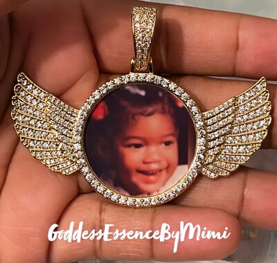 High Quality Wing Photo Necklace/ Non Tarnish  hypoallergenic W/ Cz diamonds