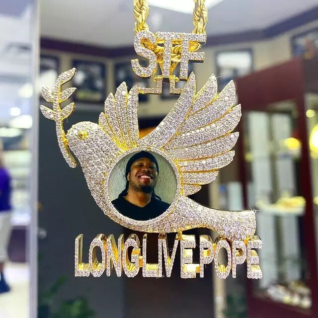 Redds exclusive High Quality 5A Ice Dove Name Photo Necklace (Customize)