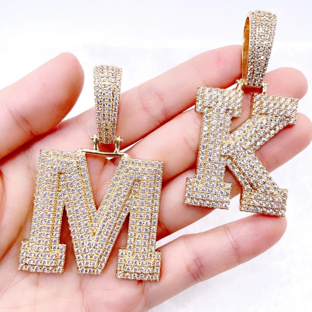Large VVS Diamond Luxury Gold Iced Out Single Letter Necklace (Customize)