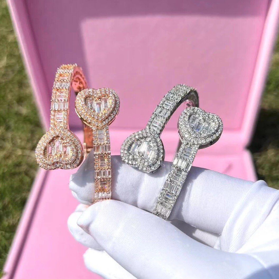  Baguette Heart Bangle Bracelet 