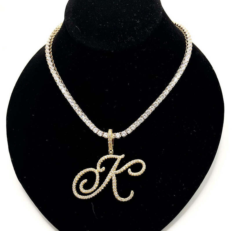 Large Bling Cursive Script Single Letter Necklace