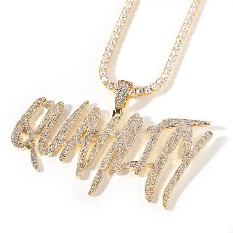 5A Luxury Gold Iced Out HipHop Script Name Necklace (Customize)