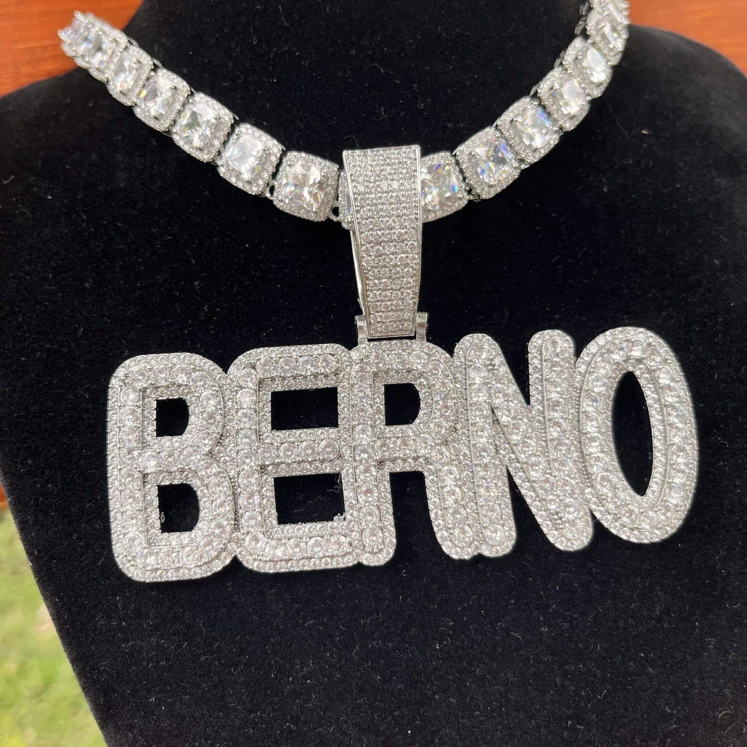 5A Luxury Quality Icy Big Name & Havana square link Necklace (Customize)