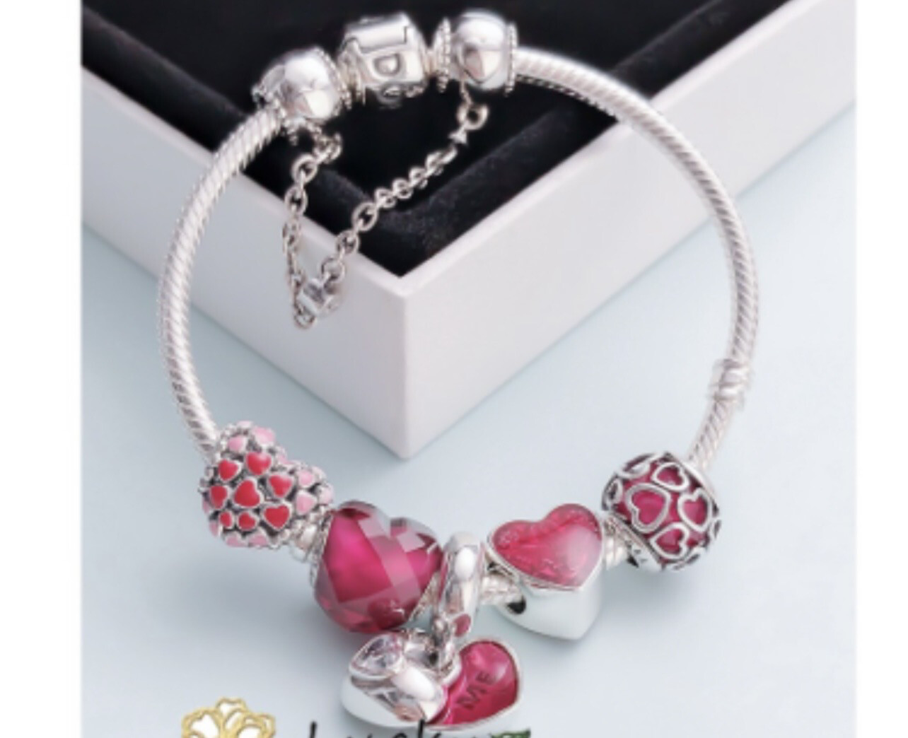 Silver & Pink Love Me Charm Bracelet