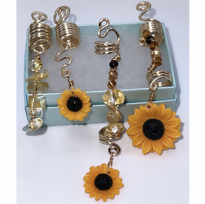 Citrine Sunflower crystal Braid & Loc
Jewelry set of 4