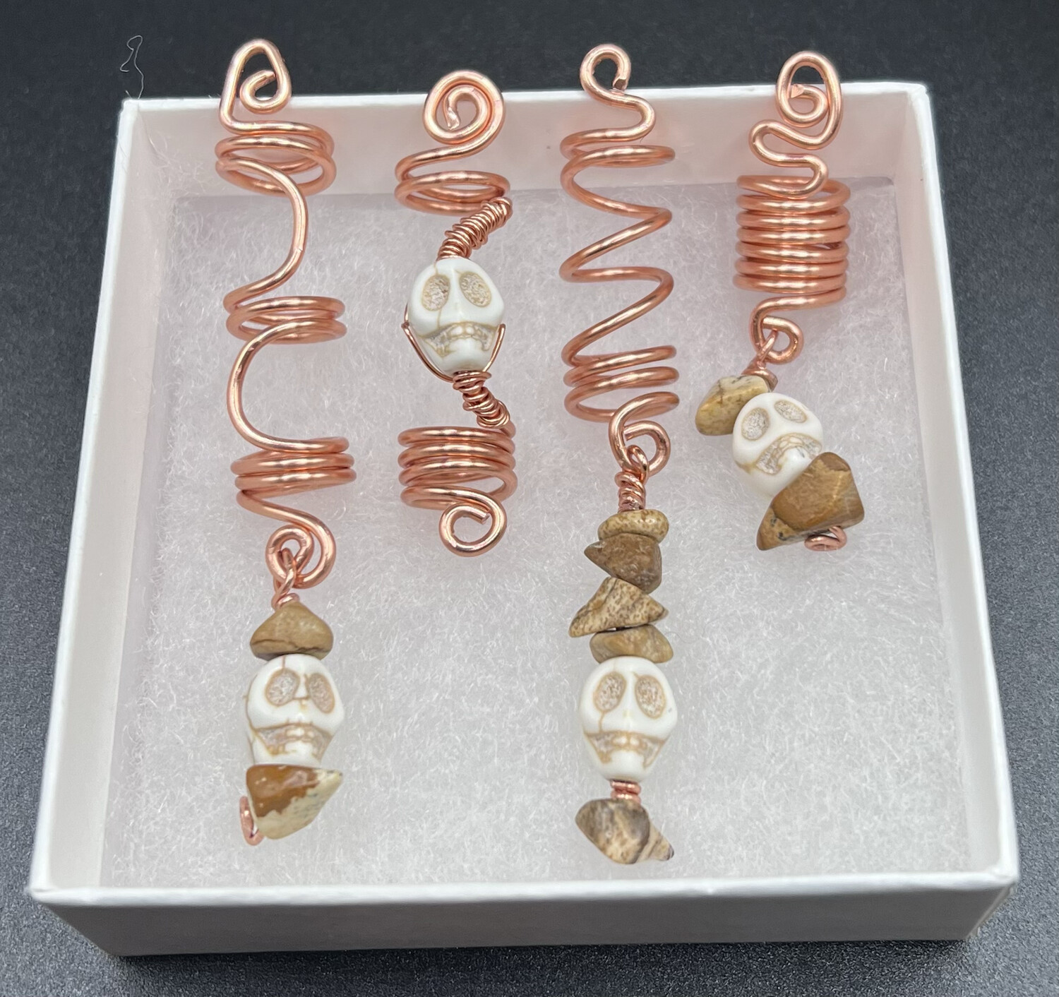 Tribal Skull with Jasper Gemstone Braid & Loc Jewelry Set Of 4
