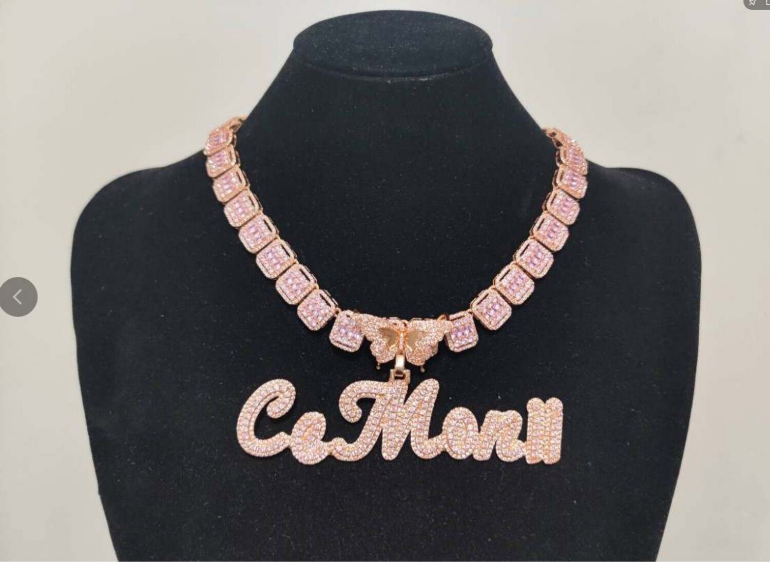 AAAA+ CZ Butterfly Bling Name Necklace