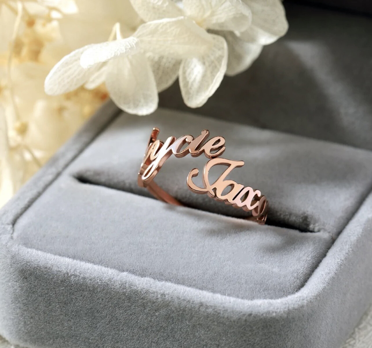 Personalized Script Double Name Ring