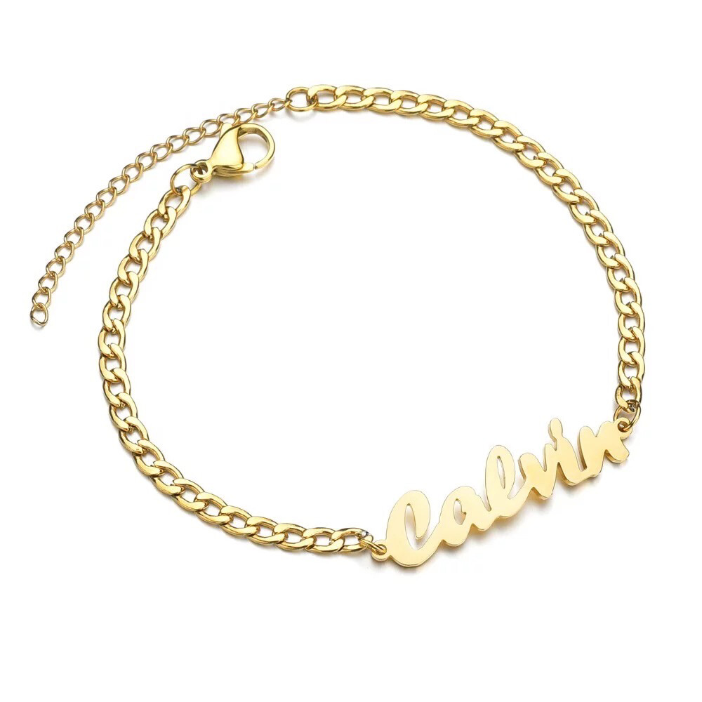  Gold Cuban Link Name Anklet