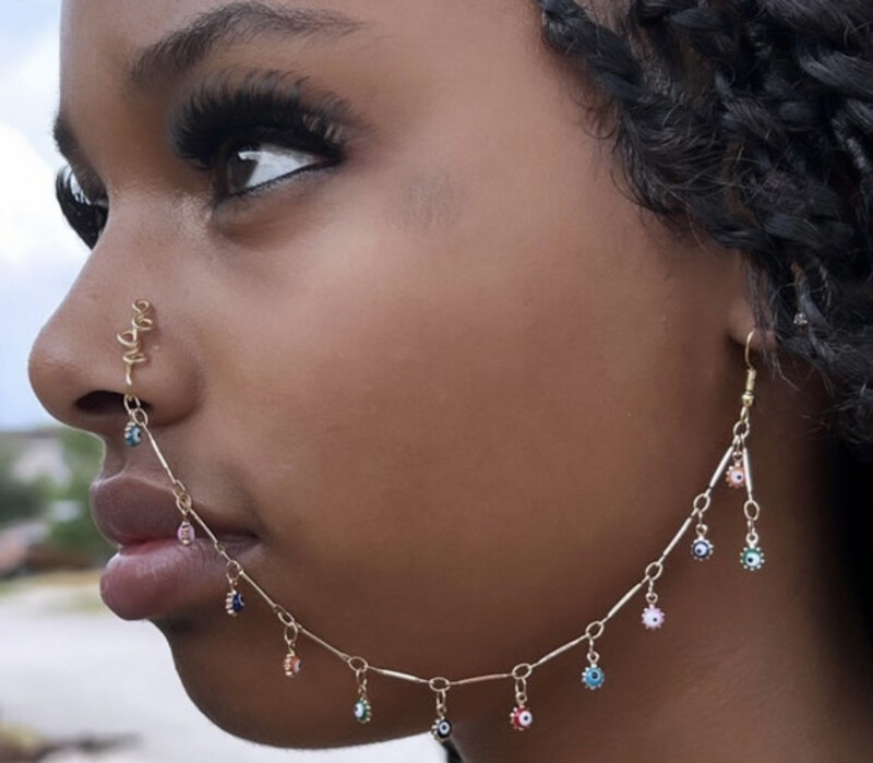 evil eye protection Nose Cuff Chain earring