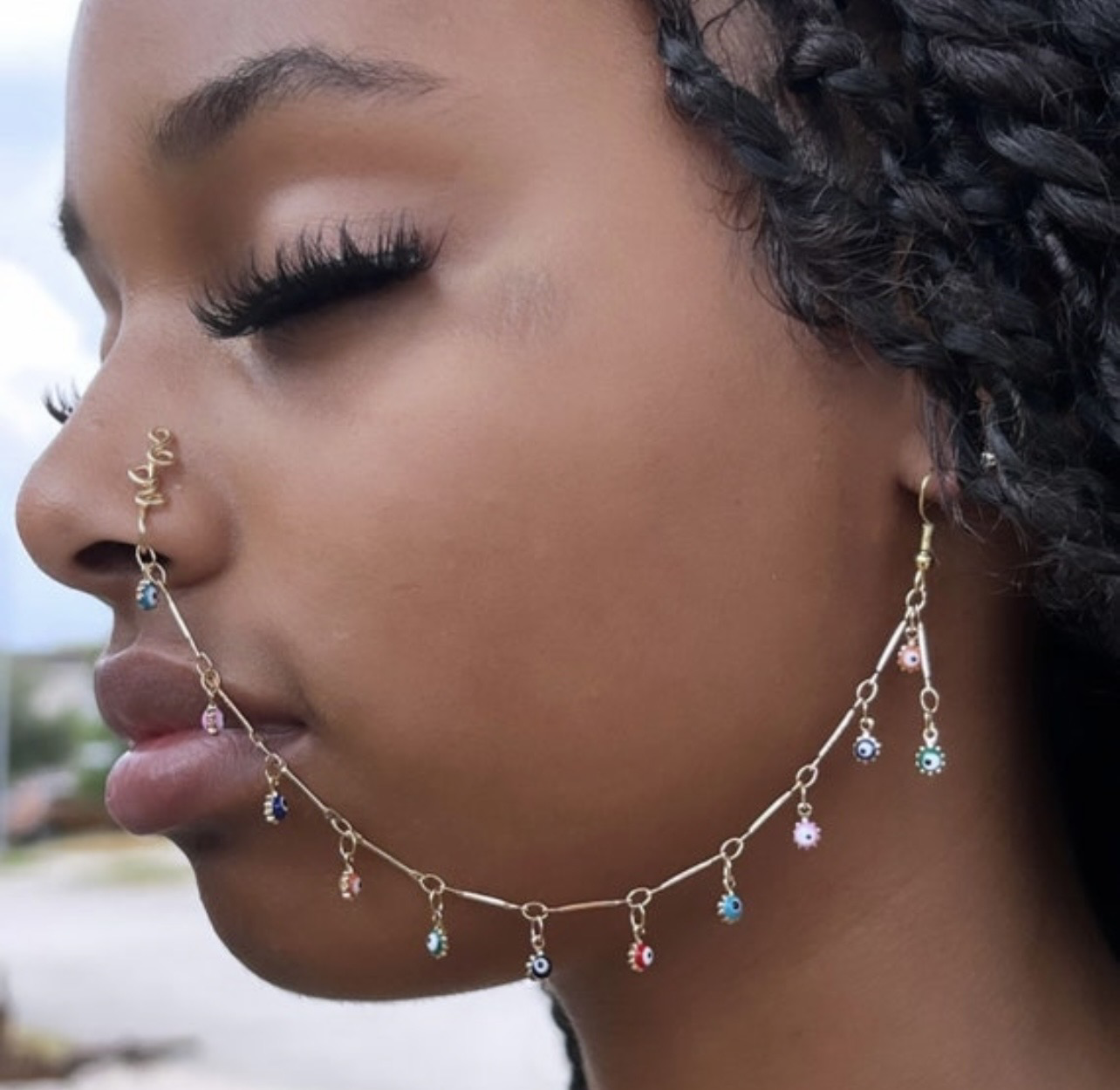 evil eye protection Nose Cuff Chain earring