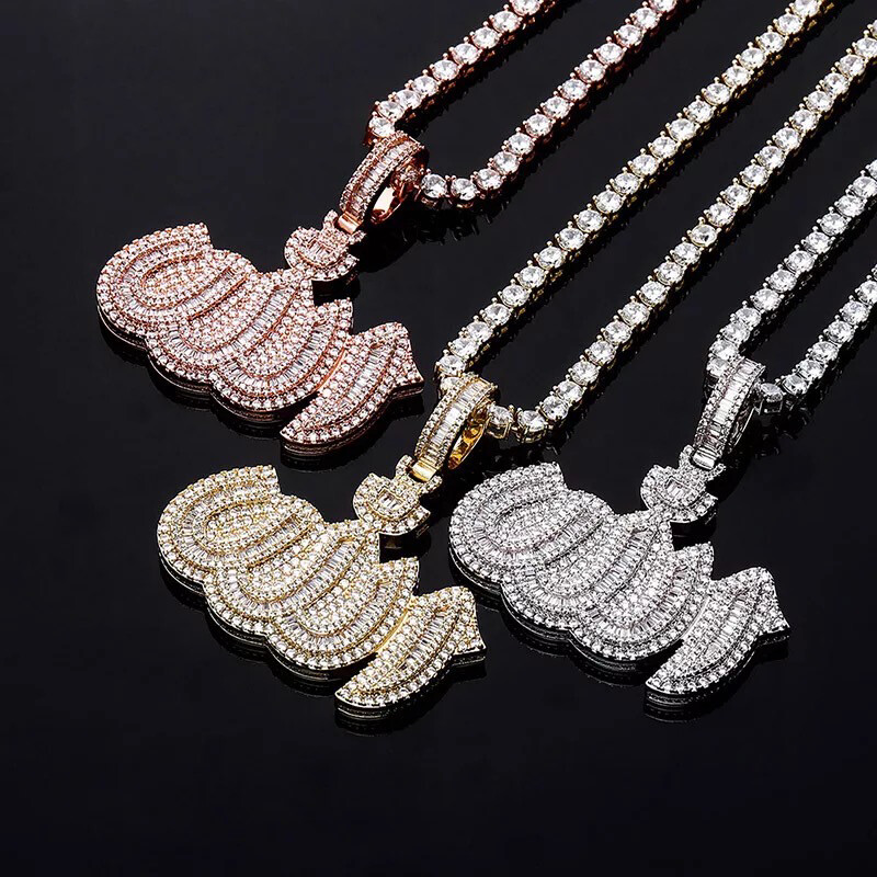 14k 5A Baguette CZ Bling Iced Out ALLAH Necklace