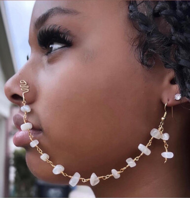 Crystal Nose Cuff Chain Earring