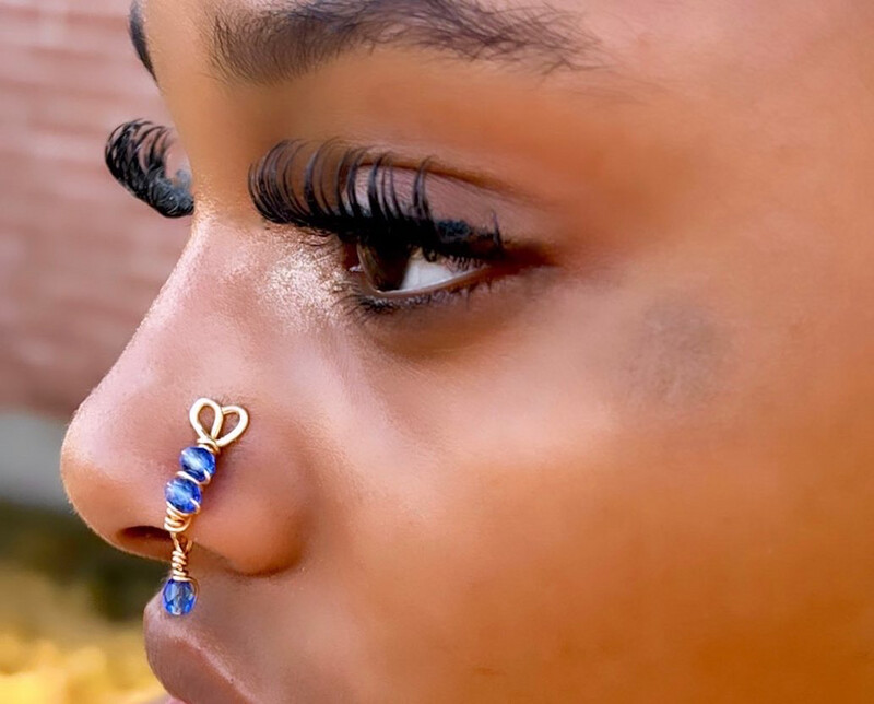 Goddess heart Crystal dangle Nose Cuff